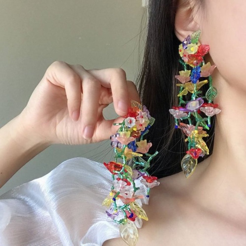 NEW! Anthro hand made flowers earrings - Picture 2 of 6